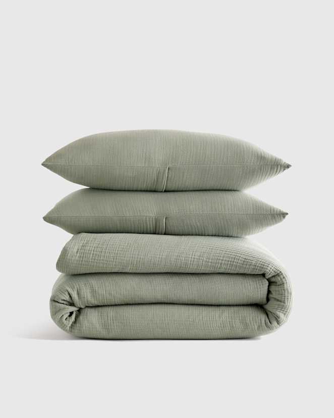 Dried Sage Organic Airy Gauze Duvet Cover Set