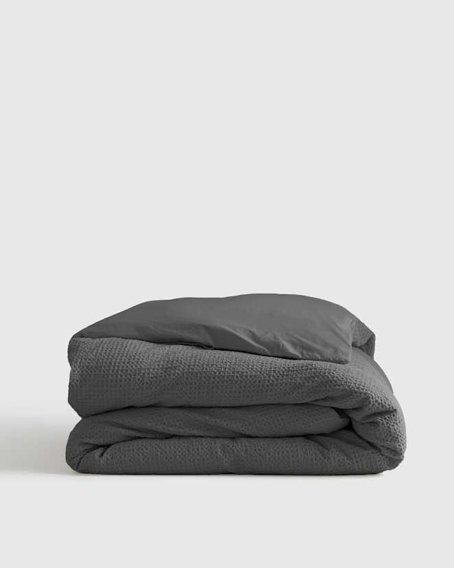 Grey Organic Luxe Honeycomb Duvet Cover