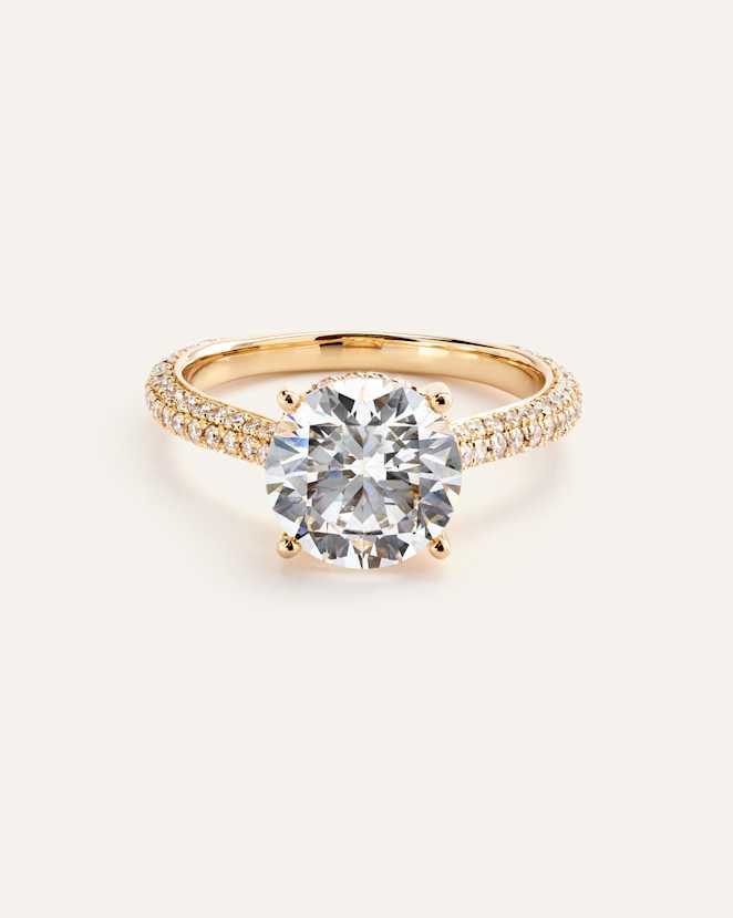 Yellow Gold Lab Grown Diamond Round Pave Cathedral Engagement Ring - 3ct