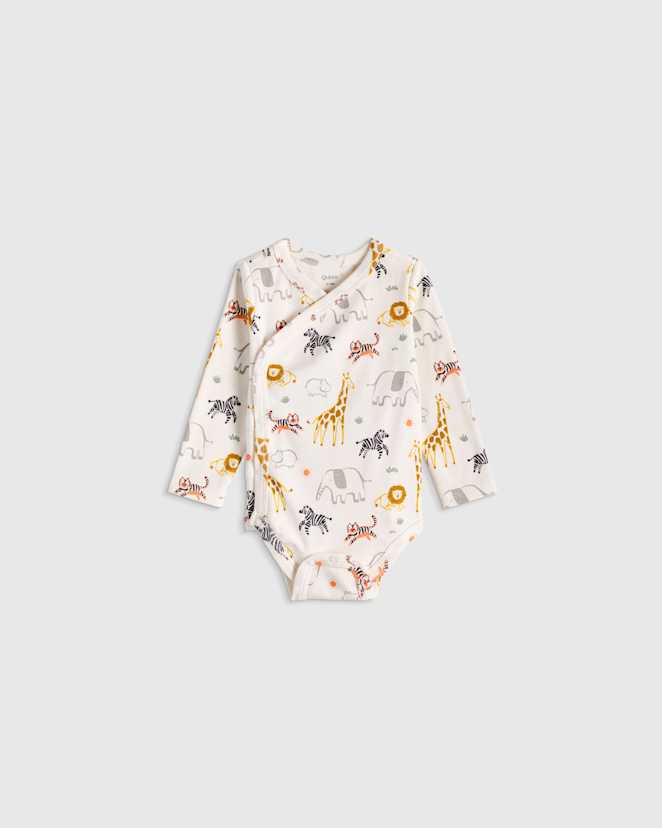 Safari 100% Organic Cotton Long Sleeve Kimono Bodysuit