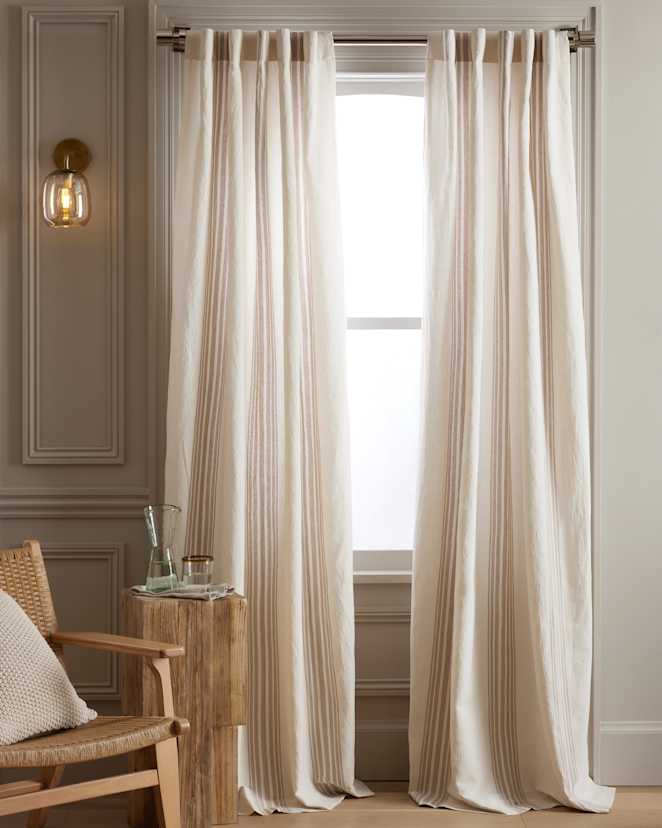 Ivory/Natural Coastal Stripe Linen Cotton Curtain