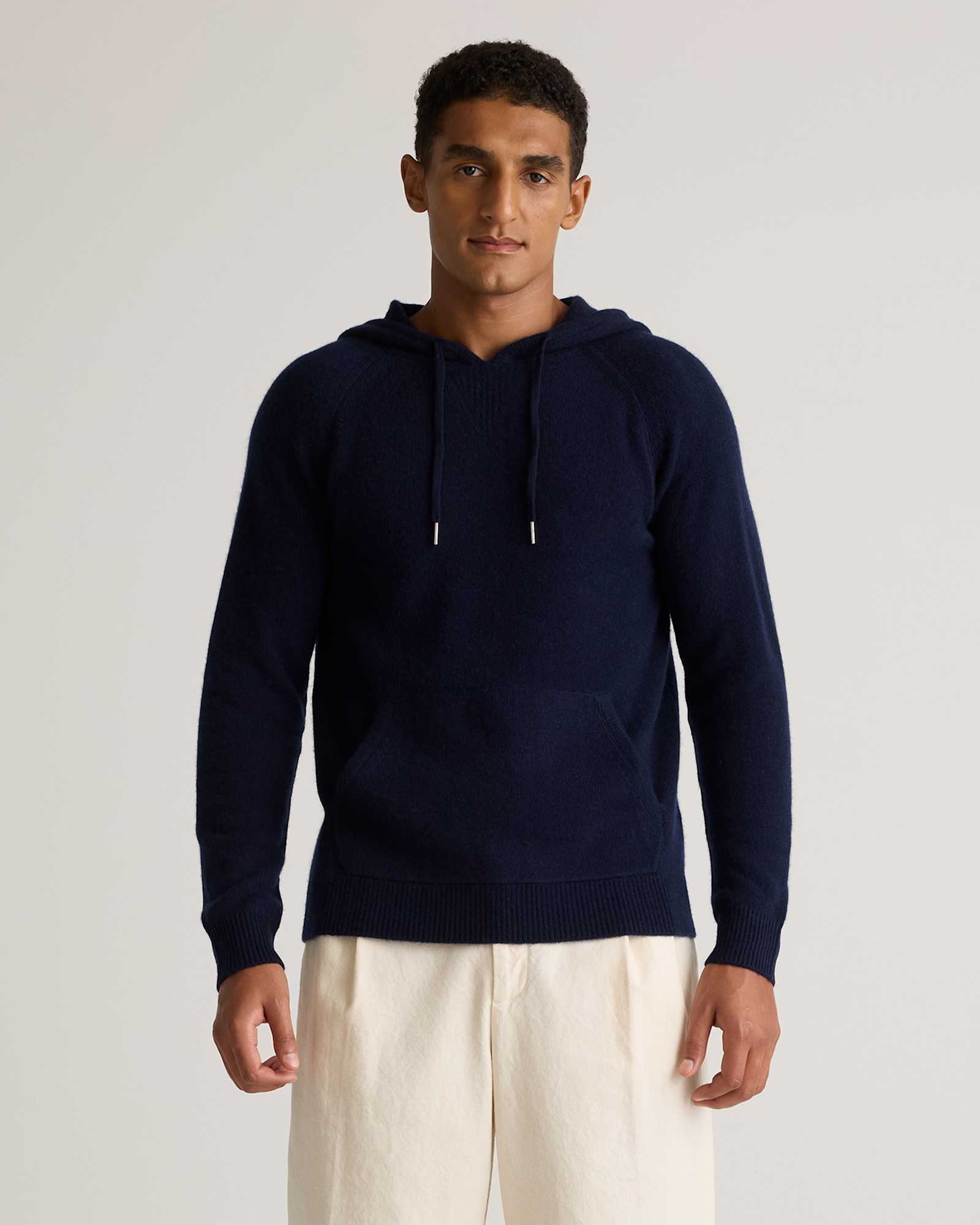 True Navy Mongolian Cashmere Pullover Hoodie