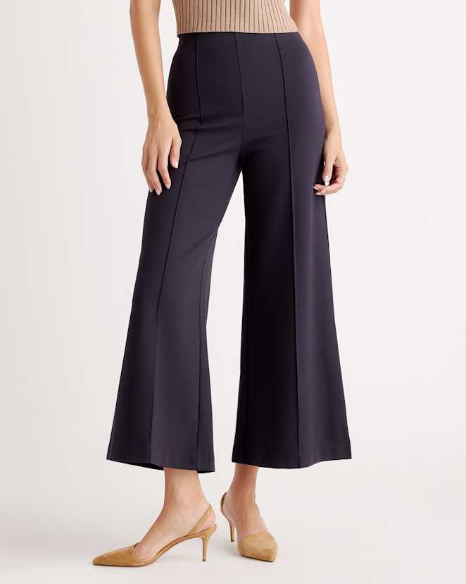 Navy Ultra-Stretch Ponte Super Wide Leg Ankle Pants