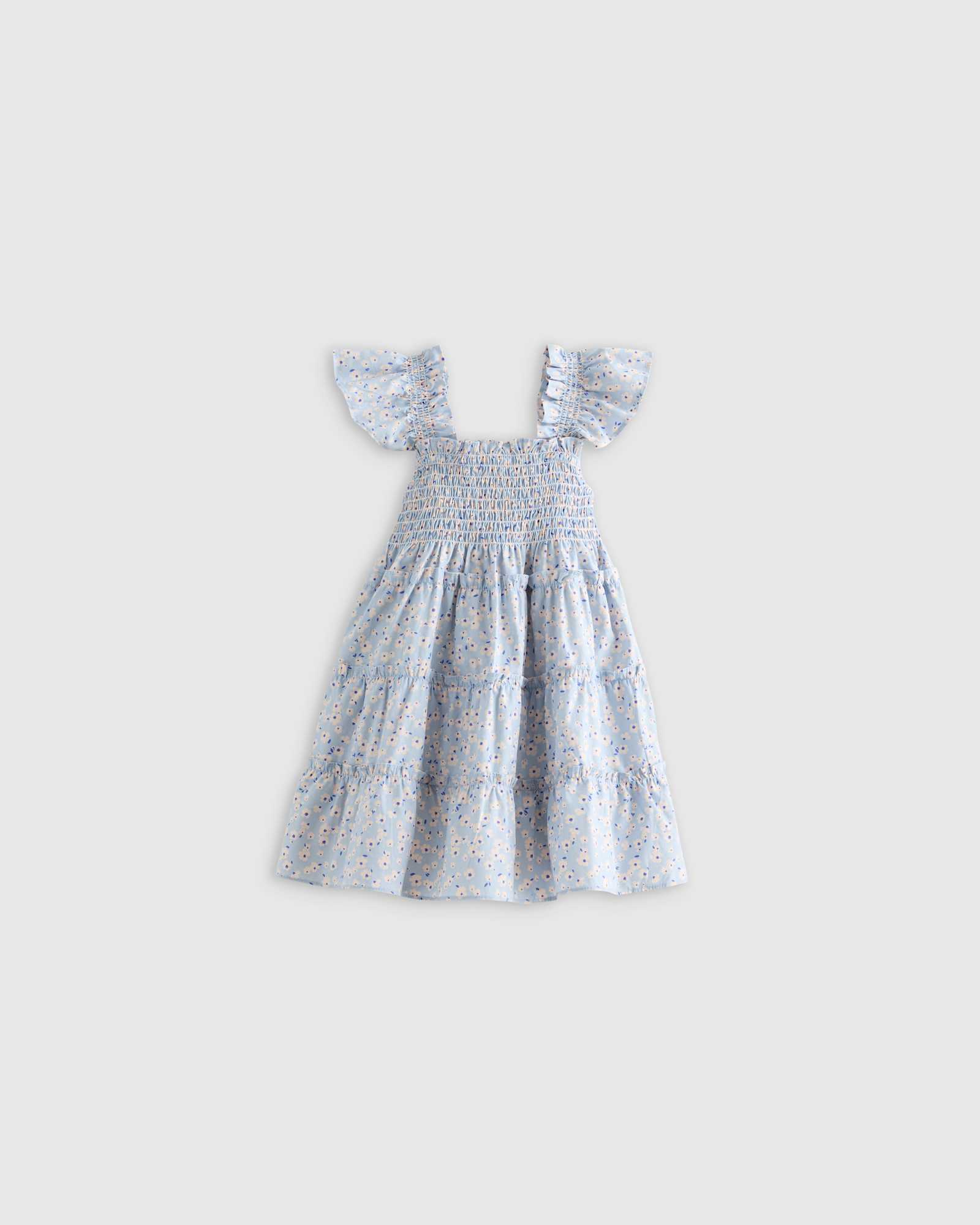 blue-ditsy-daisy 100% Organic Cotton Poplin Smocked Dress