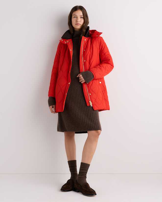 Spritz Red Featherless Quilted Hooded Long Puffer Jacket