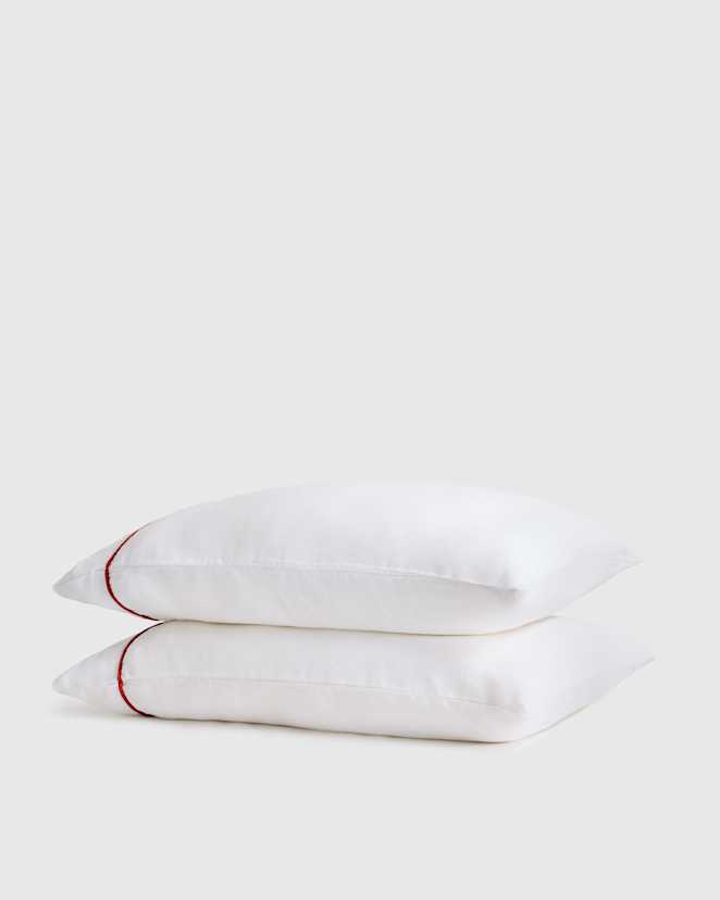 White/Cherry European Linen Piped Pillowcase Set