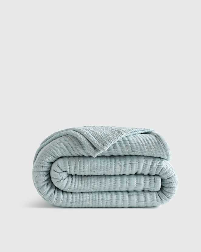 Sky Blue Organic Cotton Channel Stitch Coverlet