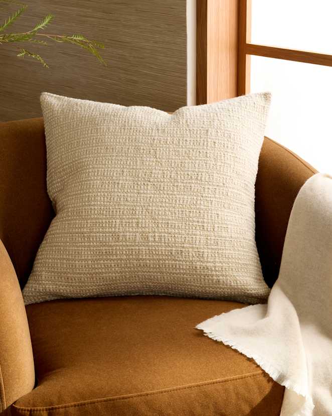 Ivory Wool Linen Textured Pillow Cover