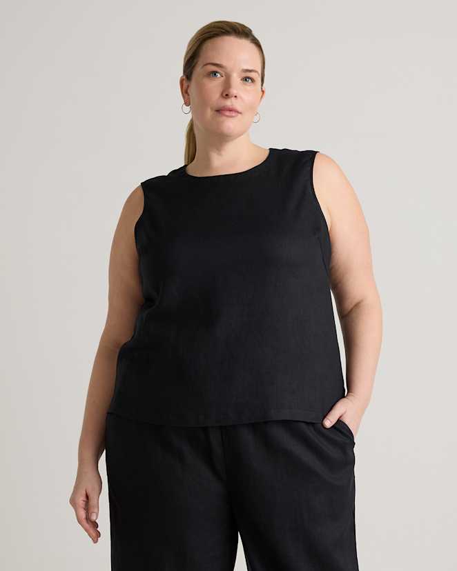 Black 100% European Linen Tank