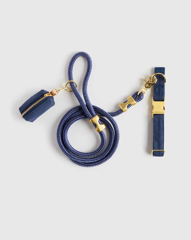 Navy 100% Cotton-Wrapped Nylon Dog Collar Walk Kit