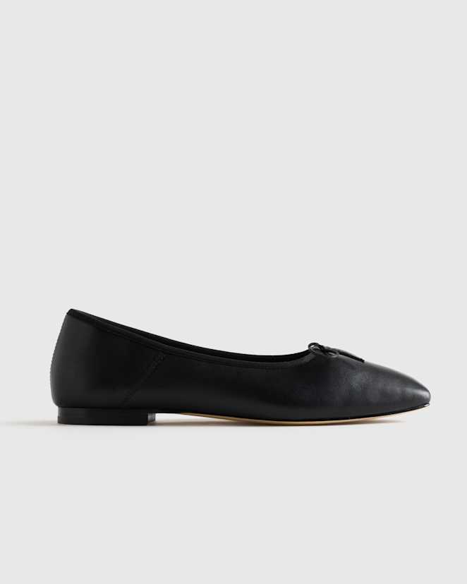 Black Italian Leather Square Toe Ballet Flat