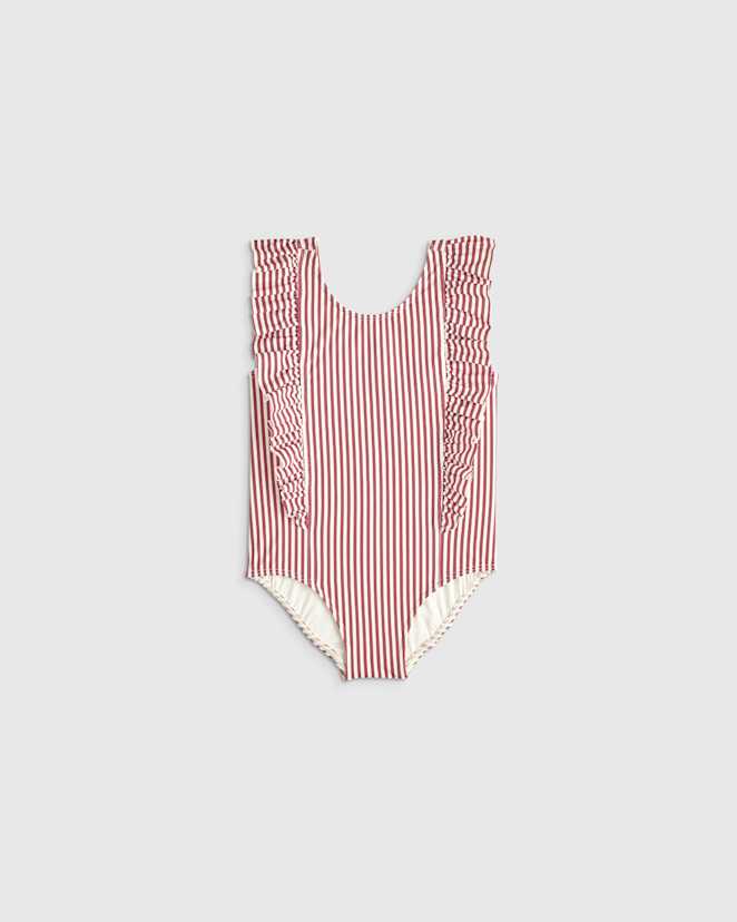 Rust Stripe Ruffle One Piece Swimsuit