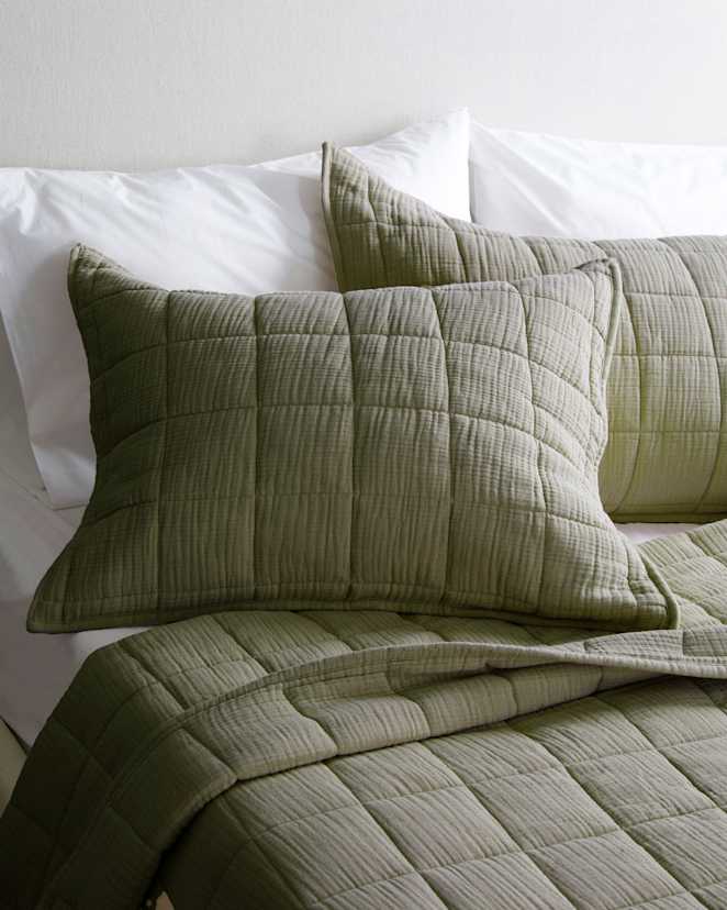Olive Organic Airy Gauze Box Quilt Sham Set