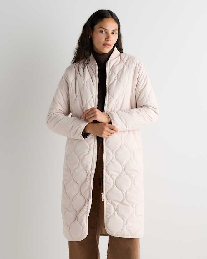 Pale Blush Beige Featherless Quilted Puffer Long Coat