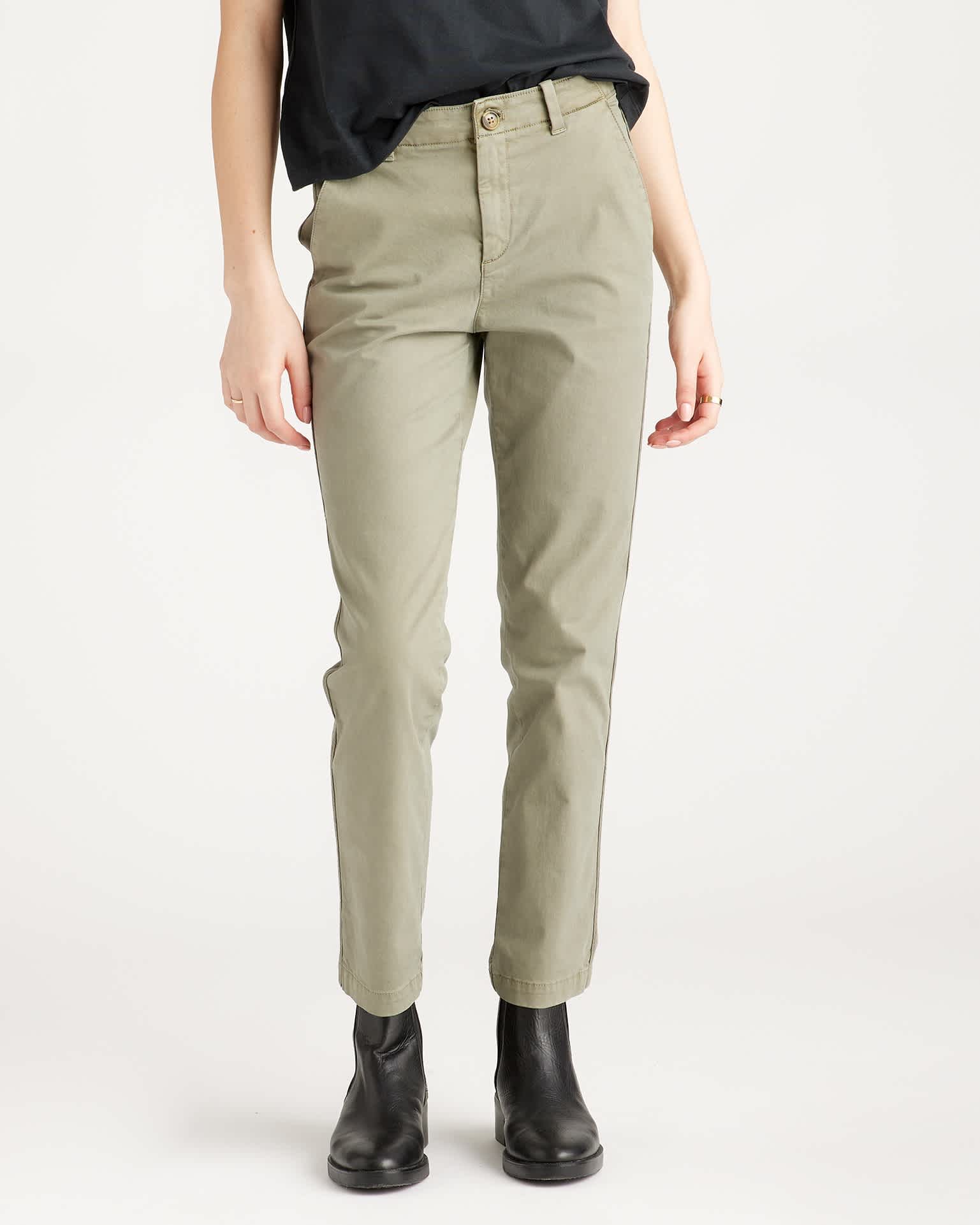 olive Stretch Cotton Twill Girlfriend Chino Pants