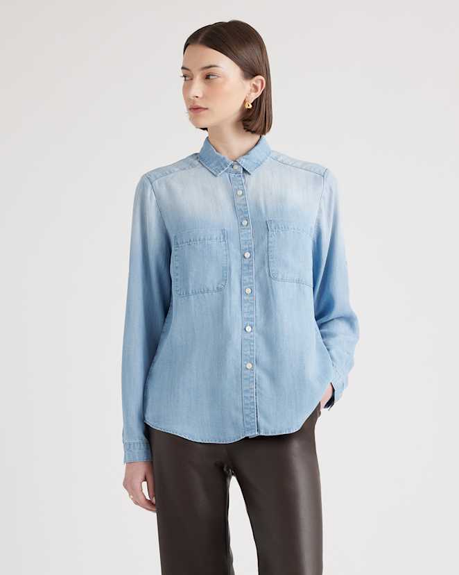 Light Indigo Chambray Tencel Long Sleeve Shirt