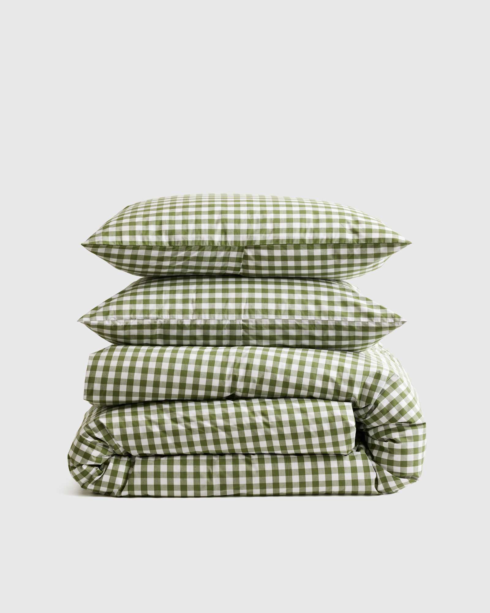 olive Classic Organic Percale Gingham Duvet Cover Set