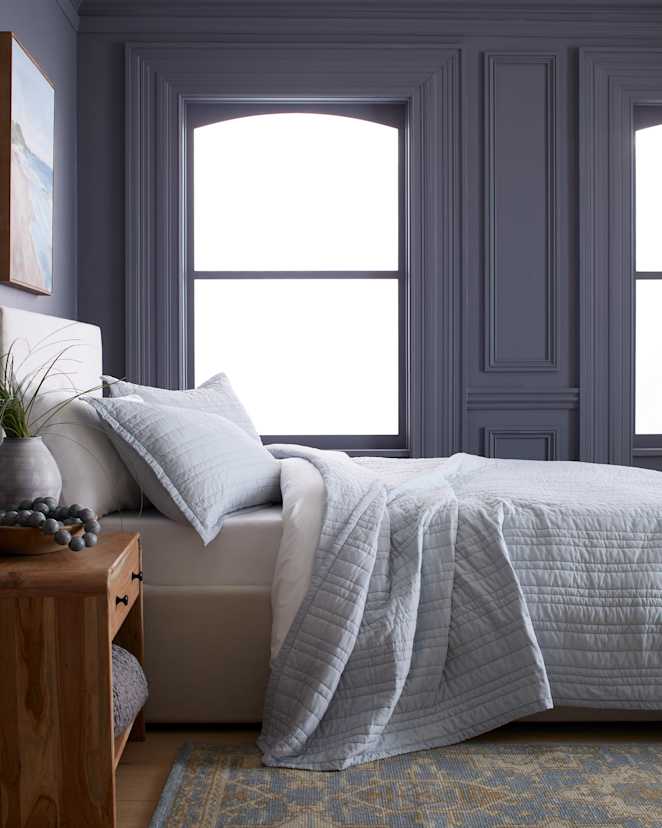 Light Blue Organic Cotton Stripe Stitch Quilt