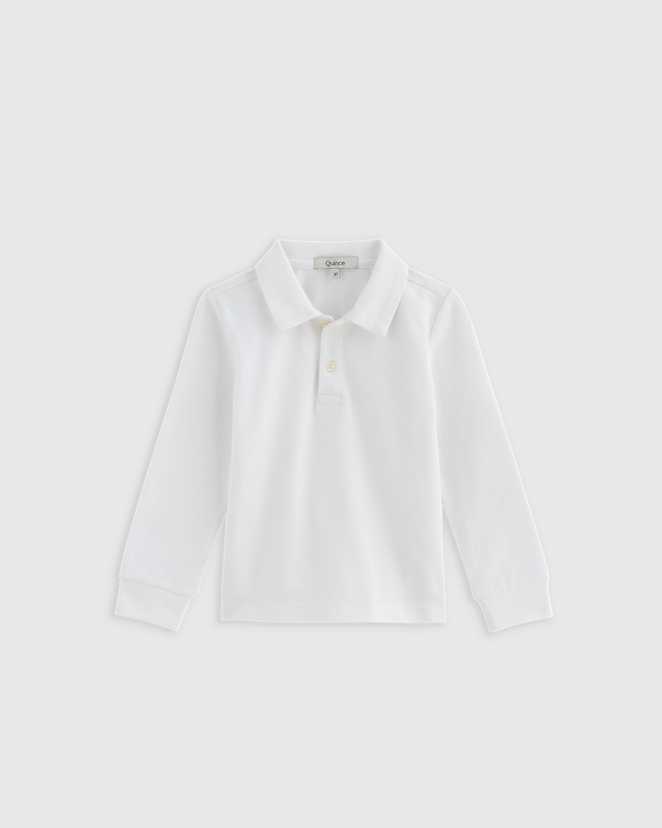 White Organic Cotton Long Sleeve Pique Polo