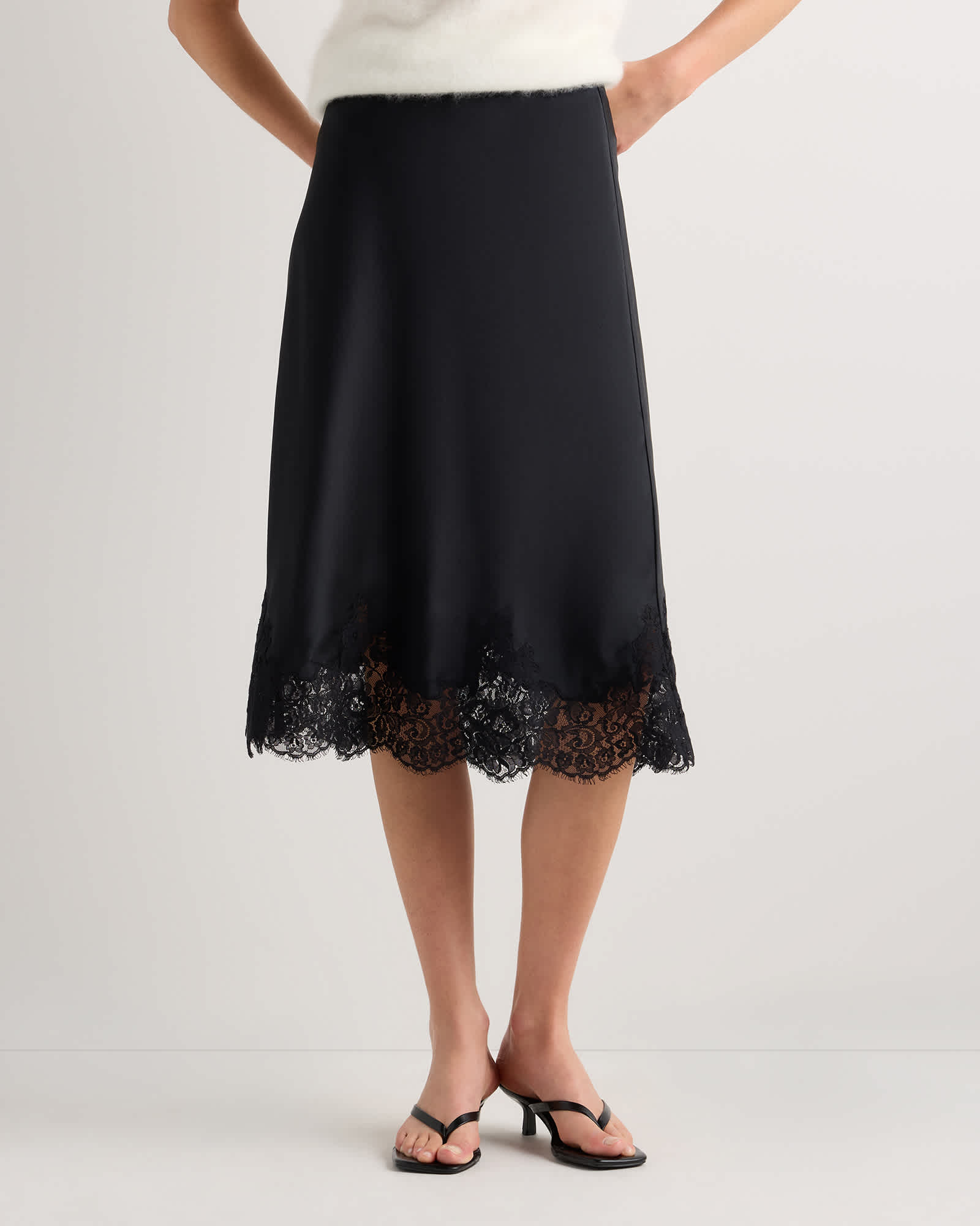 Black 100% Washable Silk Lace Skirt