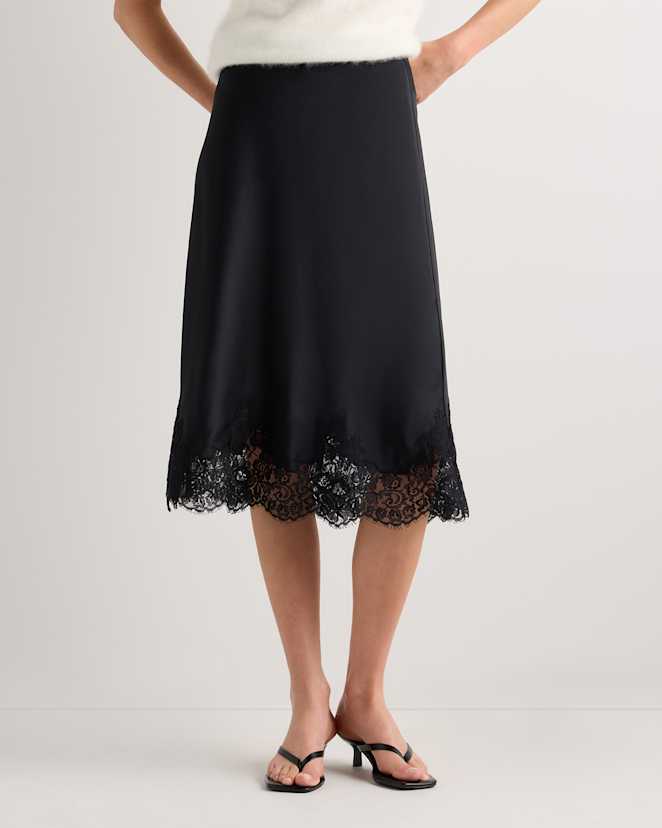 Black 100% Washable Silk Lace Skirt