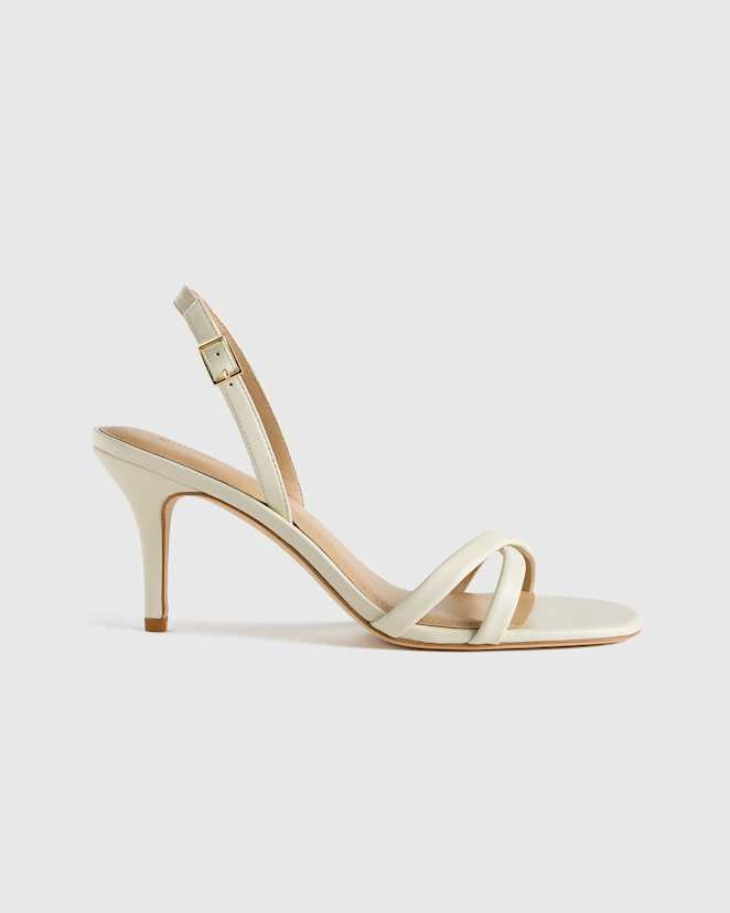 Bone Italian Leather 75mm Slingback Heeled Sandal