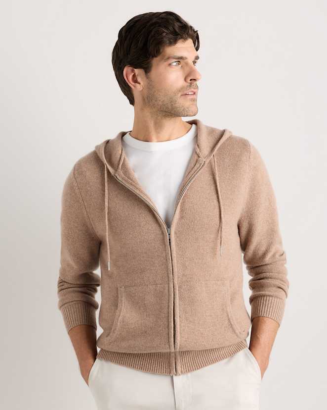 Oatmeal Mongolian Cashmere Full-Zip Hoodie