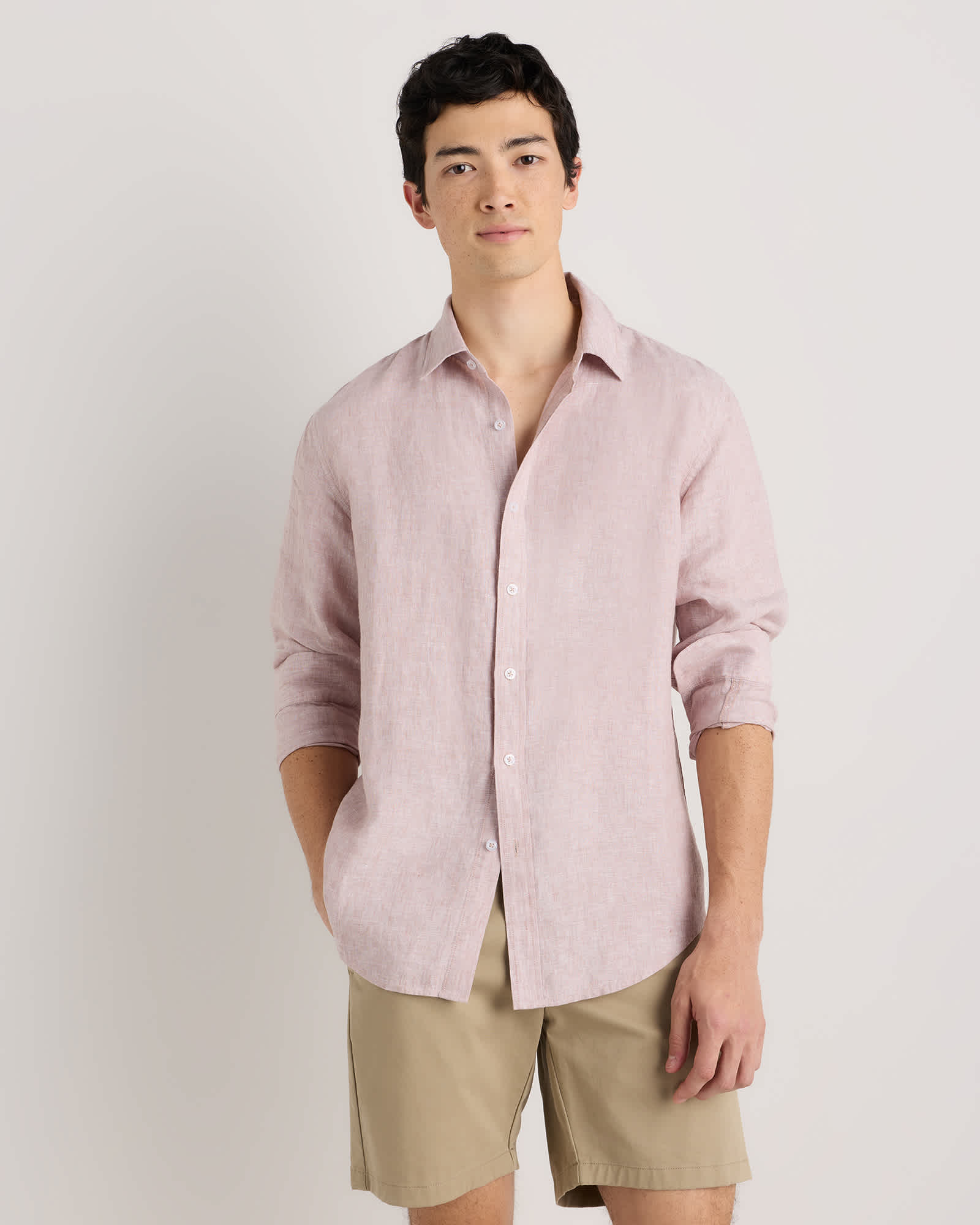 Vintage Pink Chambray 100% European Linen Relaxed Long Sleeve Shirt