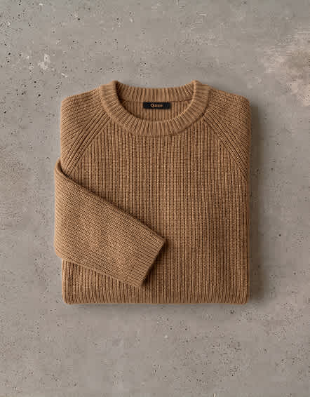 Teak Mongolian Cashmere Fisherman Crewneck Sweater