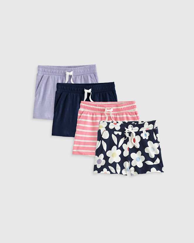 Geo Daisy/Pink Stripe 100% Organic Cotton Slub Field Short 4-Pack