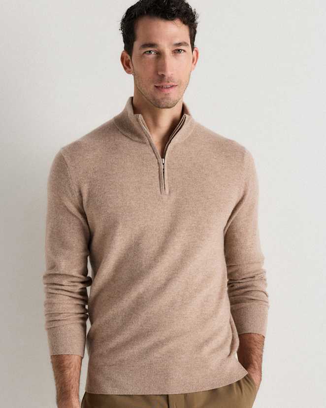 Oatmeal Mongolian Cashmere Quarter Zip Sweater