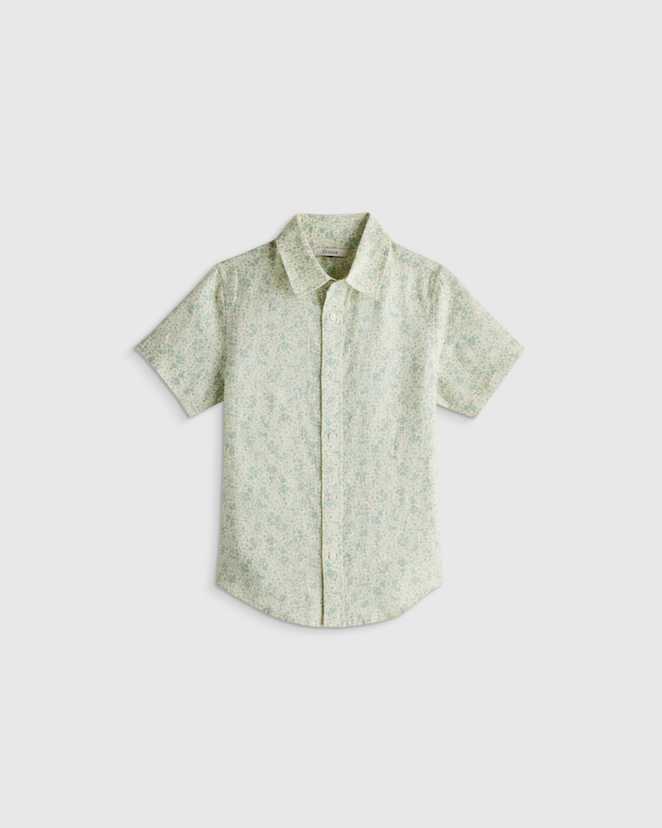 Blue Mini Floral 100% European Linen Printed Short Sleeve Shirt