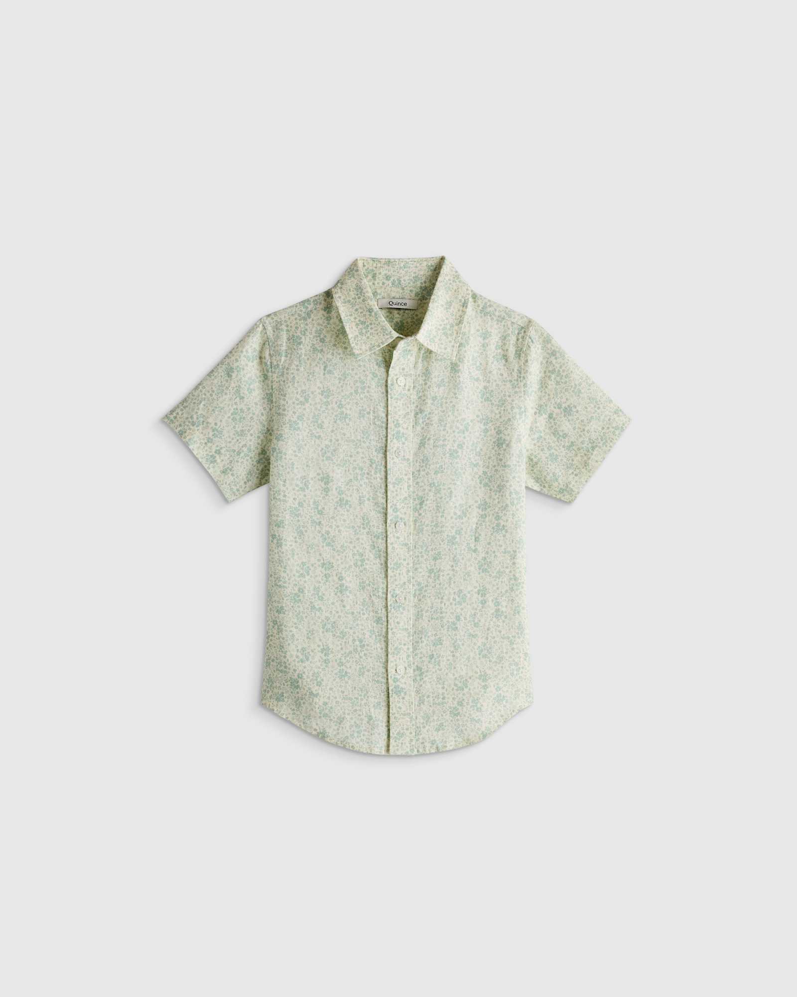 Blue Mini Floral Chemise à manches courtes 100 % lin européen à imprimé