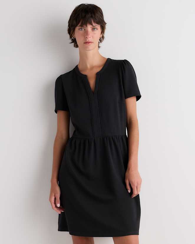 True Black Tencel Modal Knit V-Neck Mini Dress