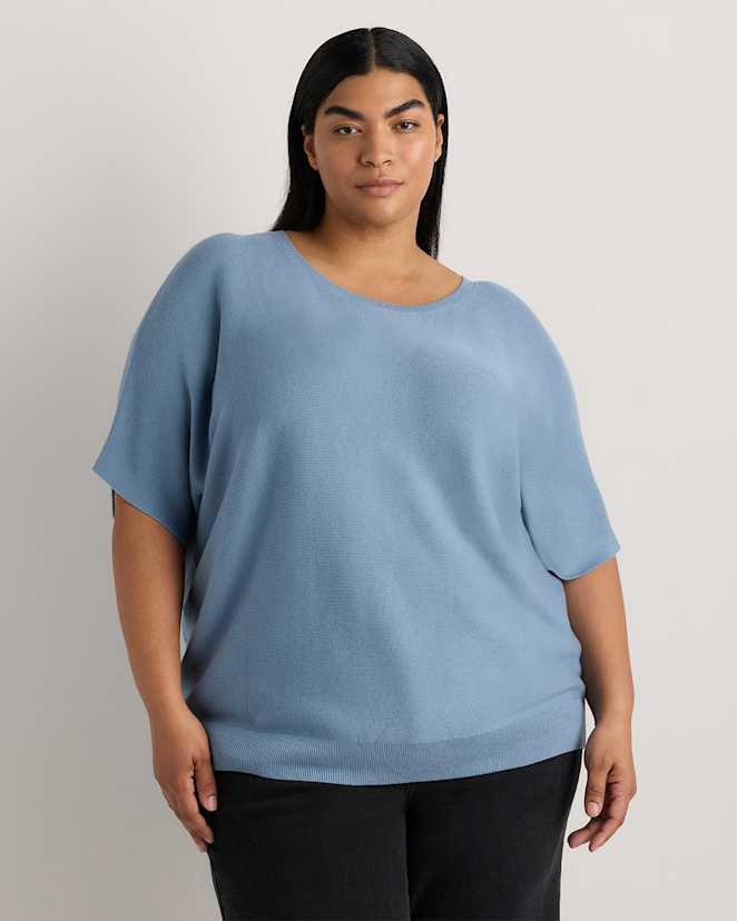 Mountain Spring Blue Lightweight Cotton Cashmere Link-Stitch Dolman Sweater