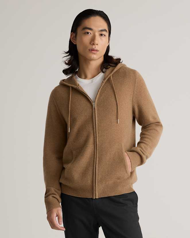 Teak Mongolian Cashmere Full-Zip Hoodie