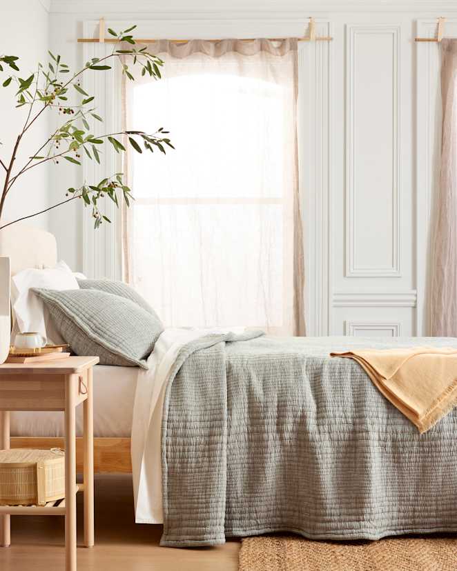 Green Organic Cotton Channel Stitch Coverlet