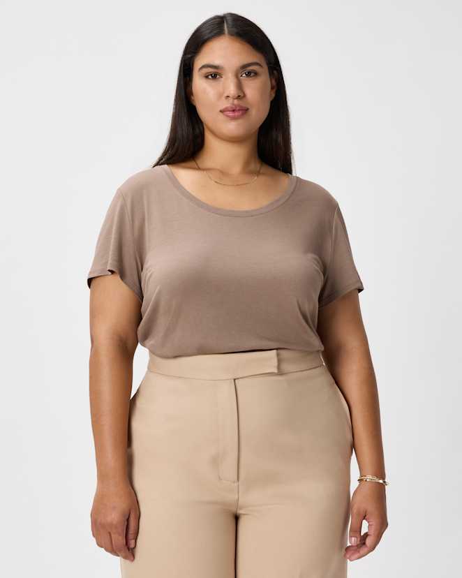 Dark Taupe Cotton Modal Scoop Neck Tee