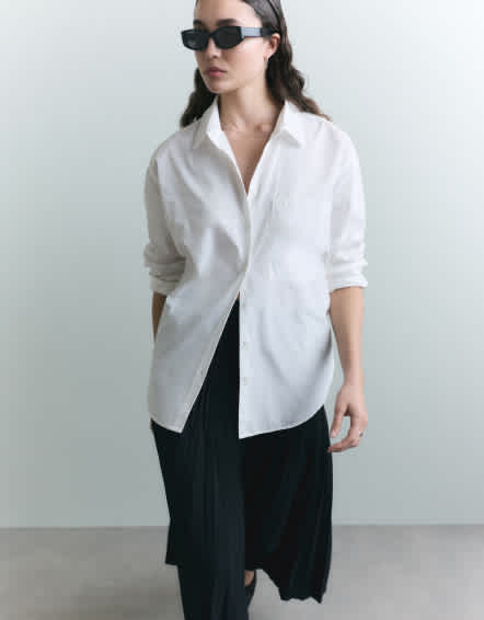 Classic White 100% Organic Cotton Poplin Long Sleeve Boyfriend Shirt