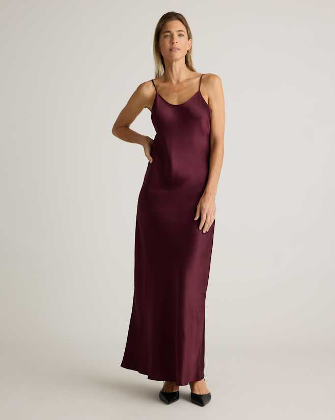 Wine Tasting Red 100% Washable Silk Maxi Slip Dress