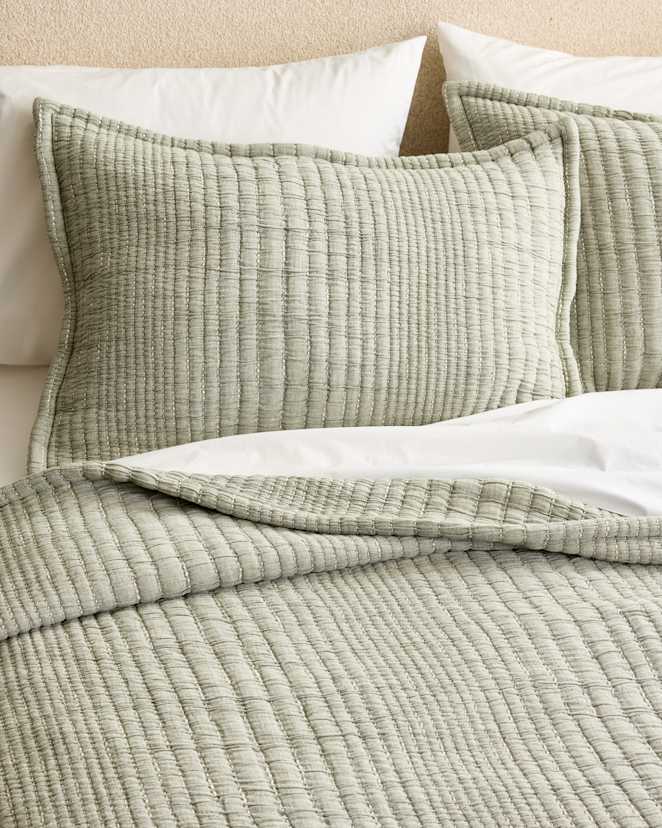 Green Organic Cotton Channel Stitch Sham Set