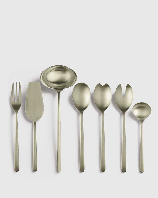 Brushed Champagne Linea 7-Pc Serving Utensil Set by Mepra