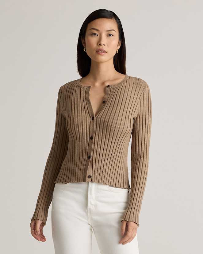 Warm Taupe Eco-Knit Cropped Rib Cardigan