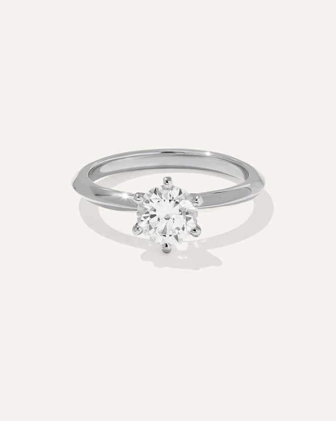 Platinum Lab Grown Diamond Round Six Prong Knife Edge Engagement Ring - 1ct