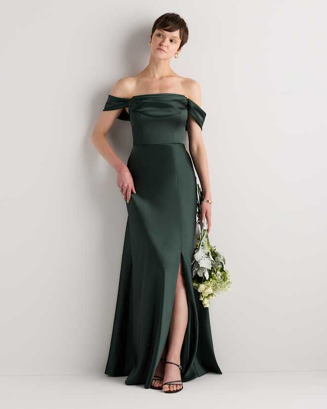 Forest Green Aurora Stretch Satin Convertible Dress