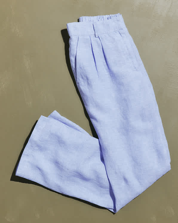 French Blue 100% European Linen Pleated Trouser