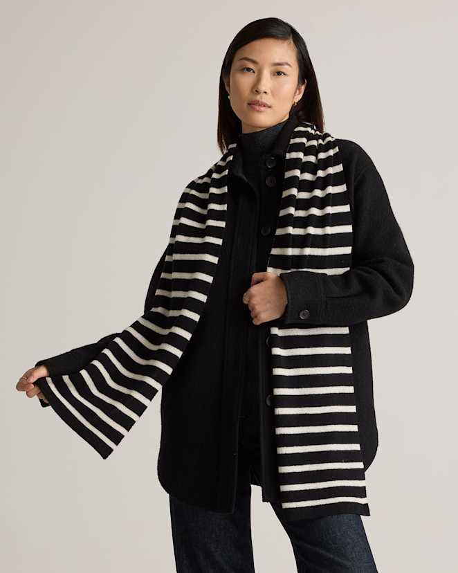 Black/Ivory Stripe Mongolian Cashmere Scarf