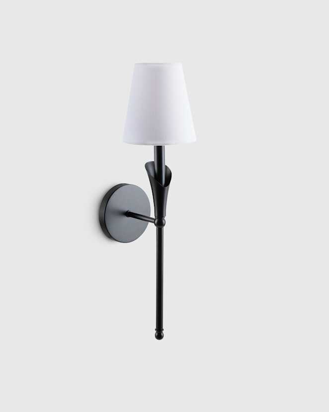 Black Flora Iron Sconce with Linen Shade