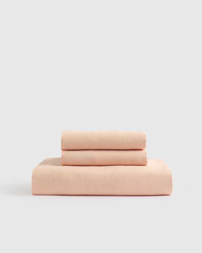 Peach European Linen Fitted Sheet Set