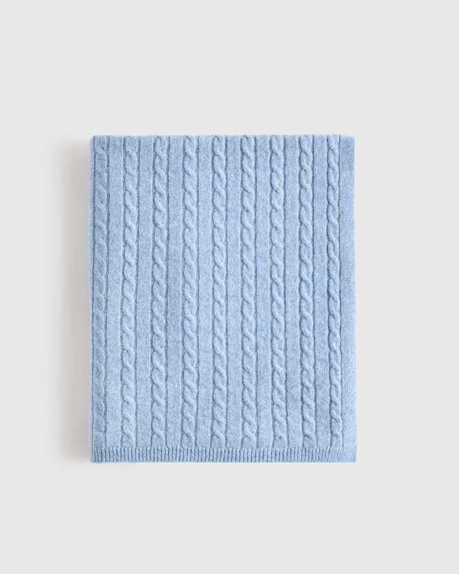 Faded Denim Mongolian Cashmere Cable Knit Baby Blanket